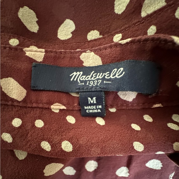 MADEWELL‎ Silk Prose Top in Paintbrush Dot Maroon White Short Sleeve Medium. - Picture 5 of 7